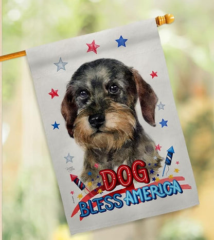 Breeze Decor Patriotic Wire Haired Dachshund Garden House Flag-Kit Dog Puppy Spoiled Paw Canine Fur Pet Nature Farm Animal Creature Decoration Banner Small Yard Gift Double-Sided, Made in USA