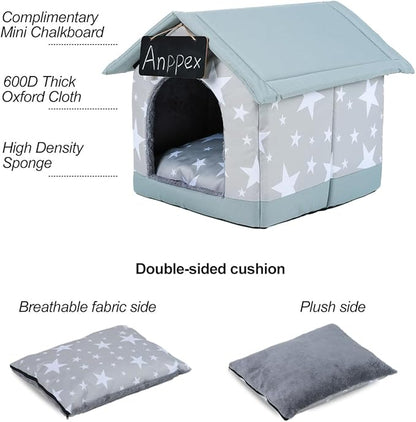 ANPPEX Cozy Dog House Indoor,L Size Indoor Dog House for Small and Medium Dogs,Covered Dog Bed with Cushion,Grey