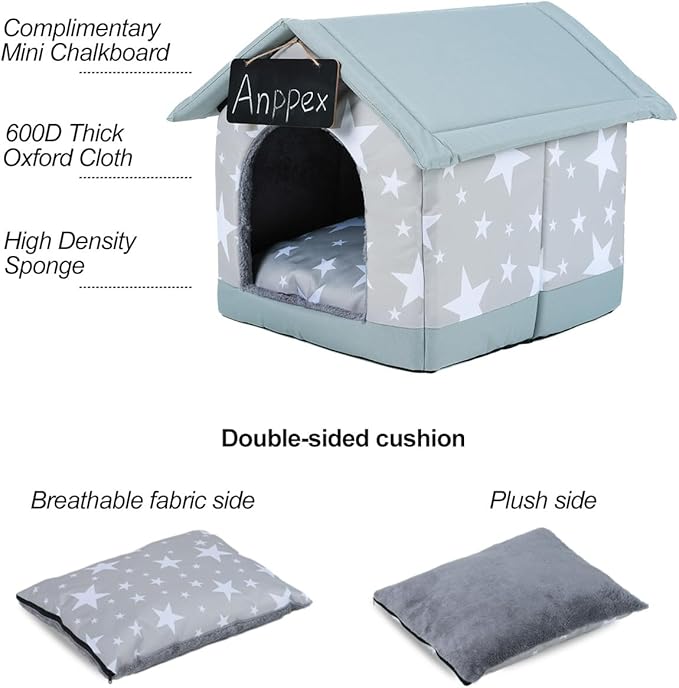 ANPPEX Medium Dog House Indoor,XL Size Indoor Dog House for Medium and Large Dogs,Covered Dog Bed with Cushion,Grey