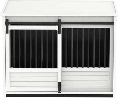 New Age Pet ECOFLEX Barn Door Dog Crate End Table - Antique White, Large - Durable Wood Plastic Composite with Stainless Steel Latch, Easy Assembly, 10 Year Warranty