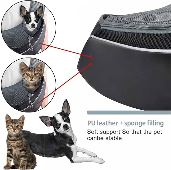 Pet Sling Carrier Bag Dog Cat Hand-Free Sling Carrier Shoulder Bag Breathable Mesh Pet Puppy Travel Bag Adjustable Shoulder Strap Pet Tote Bag Handbag for Small Dog Cat Puppy Outdoor Walking Travel