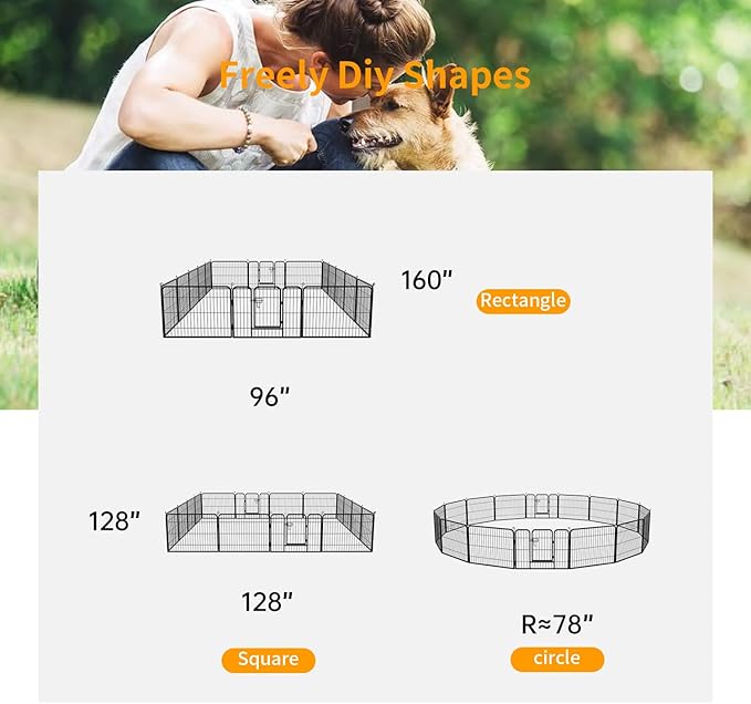 FDW Dog Playpen Dog Pen Dog Kennel 16 Panels 24 Inch Height Indoor Outdoor Folding Metal Portable Puppy Exercise Pen Heavy Duty Dog Fence for Yard Camping,Black