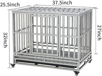 LUCKUP Heavy Duty Dog Cage Metal Kennel and Crate for Medium and Large Dogs, Pet Playpen with Four Wheels,Easy to Install,38 inch,Silver …