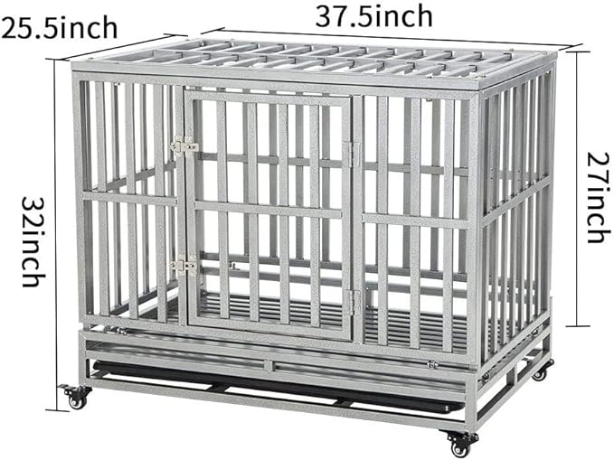 LUCKUP Heavy Duty Dog Cage Metal Kennel and Crate for Medium and Large Dogs, Pet Playpen with Four Wheels,Easy to Install,38 inch,Silver …