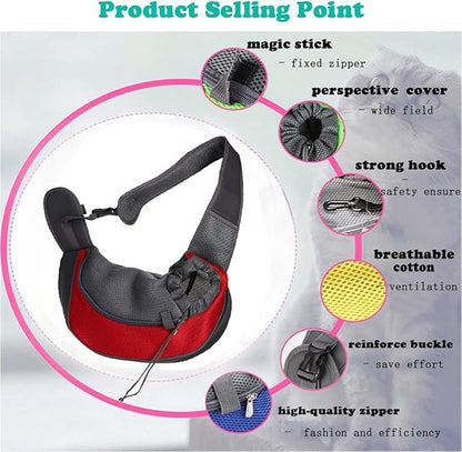 Pet Dog Sling Carrier, Breathable Mesh Portable Travel Safe Pet Sling Shoulder Bag Carrier with Adjustable Non-Slip Shoulder Strap for Small Dogs Cats Puppy