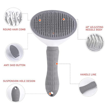 Self-Cleaning Slicker Brush Comb - Best Pet Cat Dog Grooming Long Short Hair - Shedding Loose Undercoat Tangled Haired Removes Tool - Gray