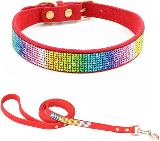 Bling Small Dog Collar Leash Set, Puppy Collar with Rhinestone Crystal Diamond Glitter Female Girls Cat Collars for XXS XS Small Medium Large Dogs Chihuahua Poodle Yorkshire (Camouflage Red S)