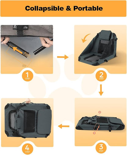 Large Cat Carrier 24"x16"x16", Soft Dog Crate with 2 Bowls, Collapsible Travel Pet Carrier Bag for Cats Dogs Puppies Kittens (Grey)