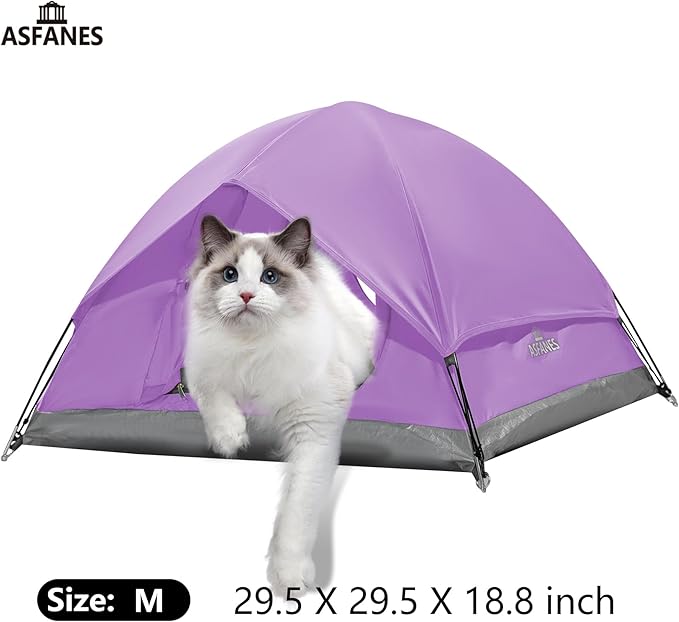 Outdoor Waterproof Pet Camping Tent, Cave Bed for Indoor Cats and Small Dogs, Portable Cat House Dog House, 29.5x29.5x18.9'', Purple, M.