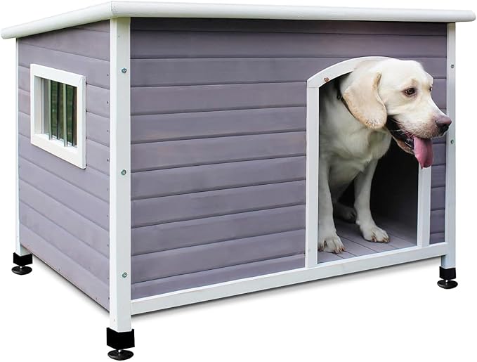 44" Wooden Large Dog Houses Outdoor Indoor, Waterproof Dog Houses Outside with Window Dog House for Small to Large Sized Dogs-Grey