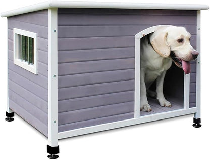 44" Wooden Large Dog Houses Outdoor Indoor, Waterproof Dog Houses Outside with Window Dog House for Small to Large Sized Dogs-Grey