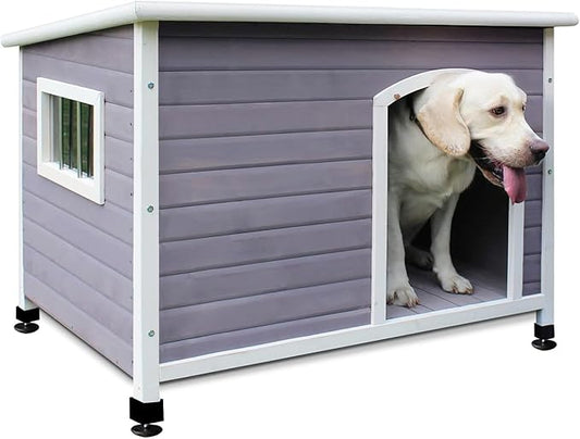 44" Wooden Large Dog Houses Outdoor Indoor, Waterproof Dog Houses Outside with Window Dog House for Small to Large Sized Dogs-Grey