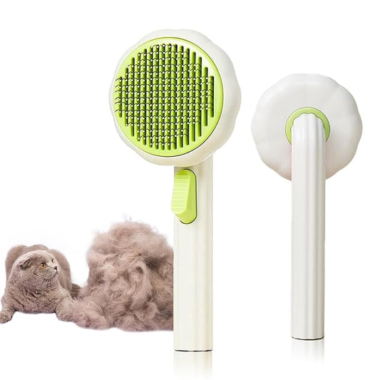 Sunflower-White Hair Brush for Cats and Dogs, Self Cleaning, Shedding, Grooming Brush, Travel Size, Stainless Steel Bristles