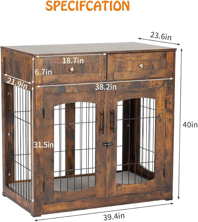 Dog Crate Furniture, Dog Crate Table, Decorative Dog Kennel with Drawer, Indoor Pet Crate End Table (Large)