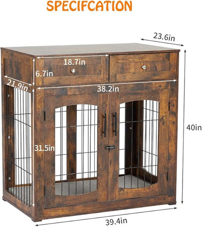 Dog Crate Furniture, Dog Crate Table, Decorative Dog Kennel with Drawer, Indoor Pet Crate End Table (Large)