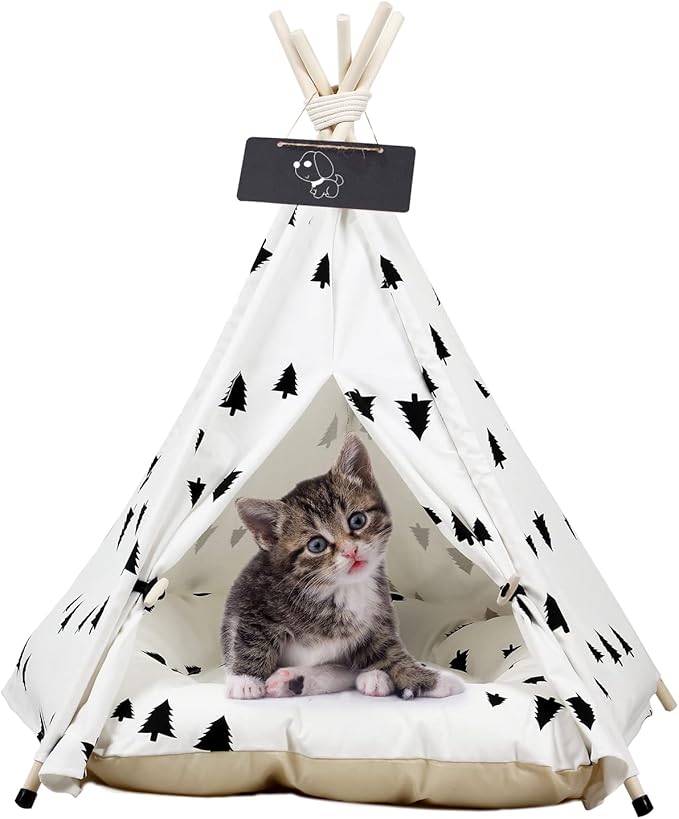 Pet Teepee with Cushion for Dogs and Cats Puppies House with Bed Pet Tent Bed Indoor Outdoor (Classic)