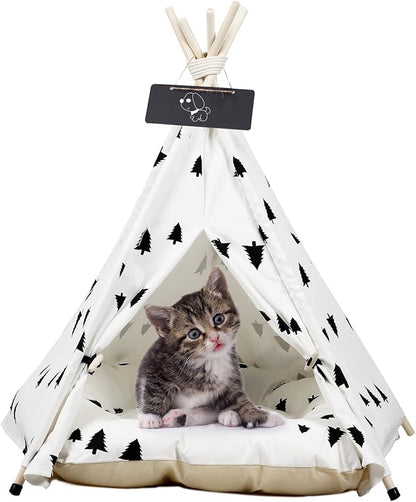 Pet Teepee with Cushion for Dogs and Cats Puppies House with Bed Pet Tent Bed Indoor Outdoor (Classic)