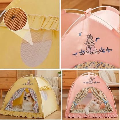 Cute Cat Teepee Cave, Cat Tent Foldable Indoor Outdoor with Thick Mat,Puppy Bed Tent,Bunny Pet Tent Teepee,Portable Dog House Teepee Tent, Cat Bed,Dog Bed Tent,Puppy Bunny,Pet Tent Teepee (Z1, M)