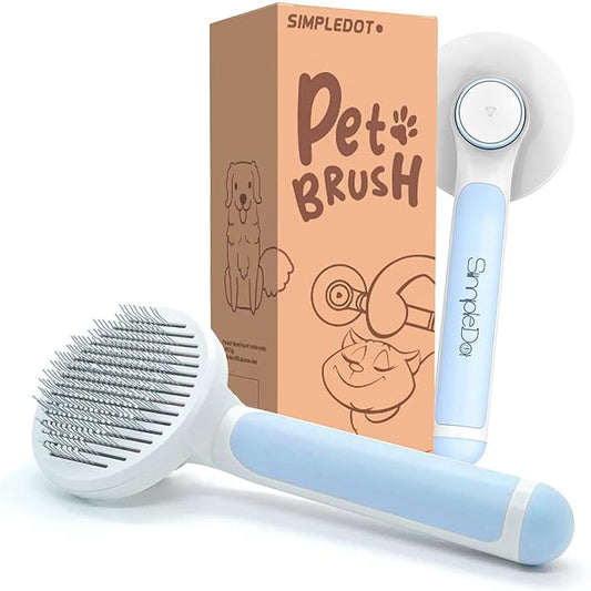 Slicker Brush for Dogs and Cats, Self Cleaning Hair Brush, Removes Undercoat Loose hair, Mats, Tangled and Dirt, Massages, for all hair types (Blue)