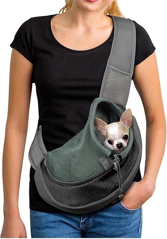 Pet Dog Sling Carrier,Cat and Dog Travel Portable Diagonal Straddle Shoulder Bag,Breathable mesh pet Sling Shoulder Bag,with Adjustable Non-Slip Shoulder Strap Below 10lb for Small Dogs Cats (Black)