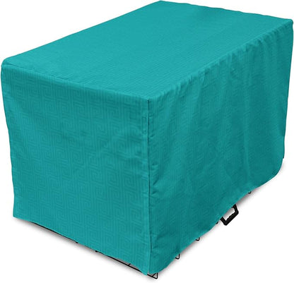 Lunarable Abstract Dog Crate Cover, Classic Monochrome Design Meander Greek Motif Repetition Illustration, Easy to Use Pet Kennel Cover for Small Dogs Puppies Kittens, 18 Inch, Teal and Dark Turquoise