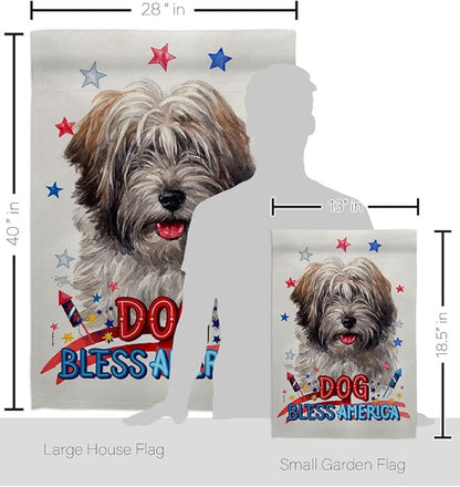 Breeze Decor Patriotic Tibetan Terrier Garden House Flag-Kit Dog Puppy Spoiled Paw Canine Fur Pet Nature Farm Animal Creature Decoration Banner Small Yard Gift Double-Sided, Made in USA
