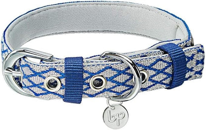 Blueberry Pet 2 Patterns Diamond Pattern Adjustable Neoprene Padded Dog Collar with Metal Buckle - Royal Blue, Neck 9-12.5", for Small Breed