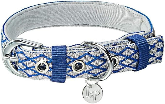 Blueberry Pet 2 Patterns Diamond Pattern Adjustable Neoprene Padded Dog Collar with Metal Buckle - Royal Blue, Neck 9-12.5", for Small Breed