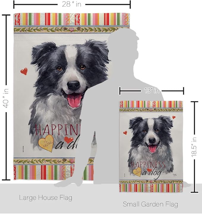 Breeze Decor Border Collie Happiness Garden House Flag-Kit Dog Puppy Spoiled Paw Canine Fur Pet Nature Farm Animal Creature Decoration Banner Small Yard Gift Double-Sided, Made in USA