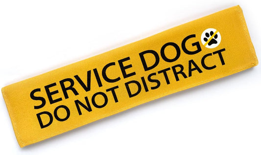 Yellow Service Dog Do Not Distract Dog Leash Sleeve, Funny Service Dog Tags Dog Leash Sleeve Wrap Alert Hanging ID Patch Tag, Pet Dog Birthday Service Dog Leash Gift for Dog Owners
