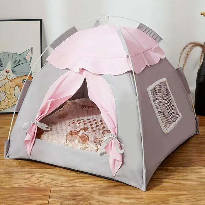 Cute Cat Teepee Cave, Cat Tent Foldable Indoor Outdoor with Thick Mat,Puppy Bed Tent,Bunny Pet Tent Teepee,Portable Dog House Teepee Tent, Cat Bed,Dog Bed Tent,Puppy Bunny,Pet Tent Teepee (Y, M)