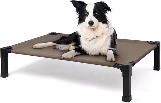 Cooling Elevated Dog Bed, Raised Dog Bed with Washable Breathable Mesh and Metal Frame, Portable Dog Cot Bed with No-Slip Feet for Outdoor and Indoor Use