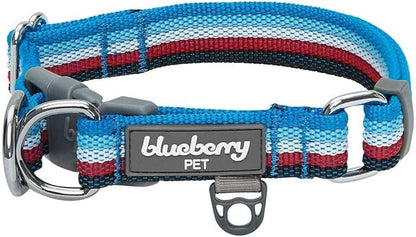 Blueberry Pet 3M Reflective Dog Collars | Adjustable Dog Collar w/Multi-Colored Stripe - Azure Blue and Raspberry Red | Nylon Pet Collars for Dogs & Refflective Dog Collar for Small Dogs