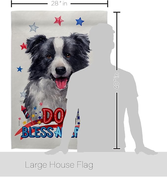 Breeze Decor Patriotic Border Collie House Flag Set Dog Puppy Spoiled Paw Canine Fur Pet Nature Farm Animal Creature Decoration Banner Small Garden Yard Gift Double-Sided, Made in USA