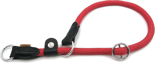 Braided Rope Collar, Training Dog Collar, Round Martingale Collar, Slip Collar with Adjustable Stopper and Slidable Stop Ring - Ideal for Large Dogs (L(1/2") - 20" Long, Red)