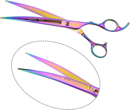 LILYS PET Professional PET DOG Grooming Coated Titanium scissors suit Cutting&Curved&Thinning shears (8.0 inches, Rainbow)…