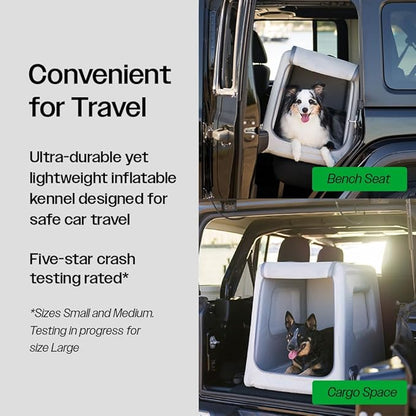 Diggs Enventur Large Dog Kennel - Portable Indoor & Outdoor Dog Kennel - Inflatable Ultra-Durable Travel Crate for Safe Car Travel & Adventures - 40”L x 24”W x 30”H (Grey)