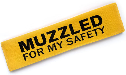 Yellow Muzzled for My Safety Dog Leash Sleeve, Funny Dog Tags Dog Leash Sleeve Wrap Alert Hanging ID Patch Tag, Pet Dog Birthday Service Dog Leash Gift for Dog Owners