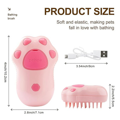 Cat Steam Brush, 3 in 1 Cat Steamy Brush, Silicone Massage Grooming Brush, Pet Hair Cleaning Brush Comb for Cats Dogs(Pink Cat Paw)