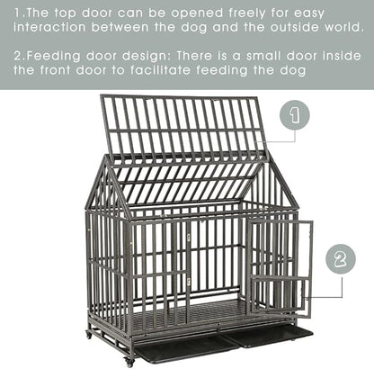 LUCKUP Heavy Duty Dog Cage Metal Kennel and Crate for Medium and Large Dogs, Pet Playpen with Four Wheels, Easy to Install, 42 inch, Black