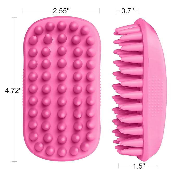 Dog Bath Brush, Dog Bath Supplies Silicone Shampoo Brush Long & Short Haired Dogs Cats, Scrubber Washing Grooming Pet Brush, Soft Massage Shedding Brush Bathing Shower Small Large Pets (Pink)
