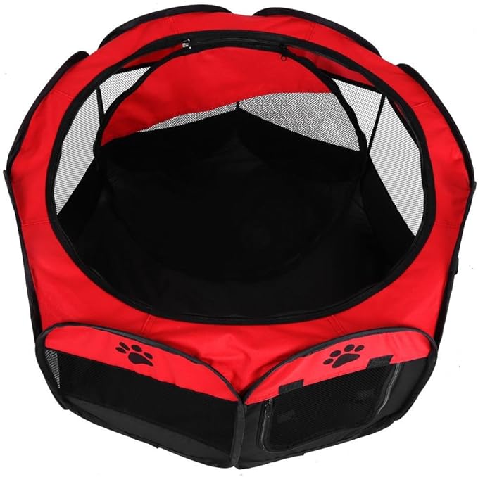 Pet Cat Dog Portable Foldable Cage Exercise & Play Tent Mesh Cover Indoor/Outdoor Use(Red)