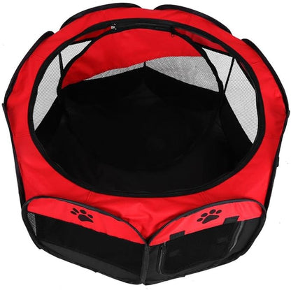 Pet Cat Dog Portable Foldable Cage Exercise & Play Tent Mesh Cover Indoor/Outdoor Use(Red)