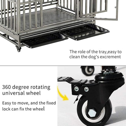 KELIXU 46” Heavy Duty Dog Crate Large Dog Cage Metal Dog Kennels and Crates for Large Dogs Indoor Outdoor with Locks, Lockable Wheels and Removable Tray, Easy to Install, Black