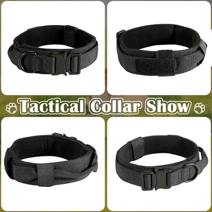 Tactical Dog Collar with Handle, Heavy Duty Military Dog Collar with Heavy Metal Buckle for Training, Adjustable Tactical Collars for for Medium and Large Dogs (M, Black)