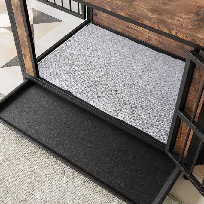 Ball & Cast 38.9" Wooden Dog Kennel with 2 Sliding Doors,Decorative Pet Crate Furniture with Pull-Out Tray,Thick Iron Frame Indoor Dog Cage for Small Dogs,Easy Assembly,Rustic Brown