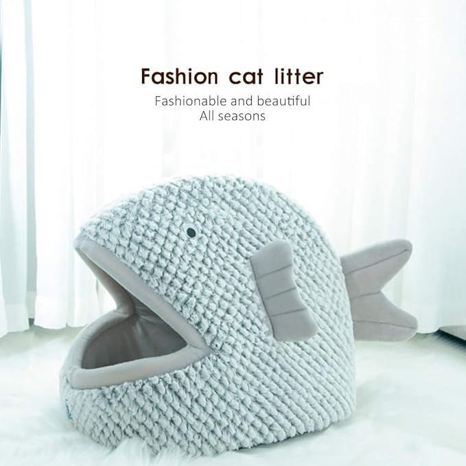 La La Pet® Plush Cat Bed Cave Calming Washable Pet House Bed Selfwarming Pet Bed Foldable Cat Sleep Tent Dog Nest Soft Puppy House Bed for Cats and Small Dogs(Gray,S)