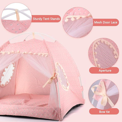pawstrip Dog Tent Indoor Cat House Pink Puppy Bed Portable Pet Teepe Princess Dog Camping Tent Outdoor Kitten Houses Cute Bunny Nest Girl Kitty Cave (S, Light Pink)