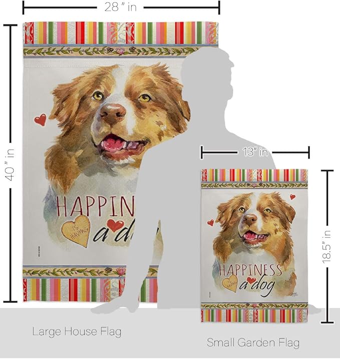 Breeze Decor Yellow Australian Shepherd Happiness Garden House Flag-Kit Dog Puppy Spoiled Paw Canine Fur Pet Nature Farm Animal Creature Banner Small Yard Gift Double-Sided, Made in USA
