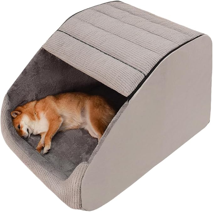Extra Large Dog Bed House, 30D Memory Sponge, Cozy Dog House Indoor, Plush Dog Cave Bed Crate Cushion with Non-Slip Bottom for Medium Large Dogs (Grey, M)